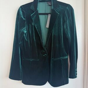Tahari Velvet Single-Button Blazer - Dark Green